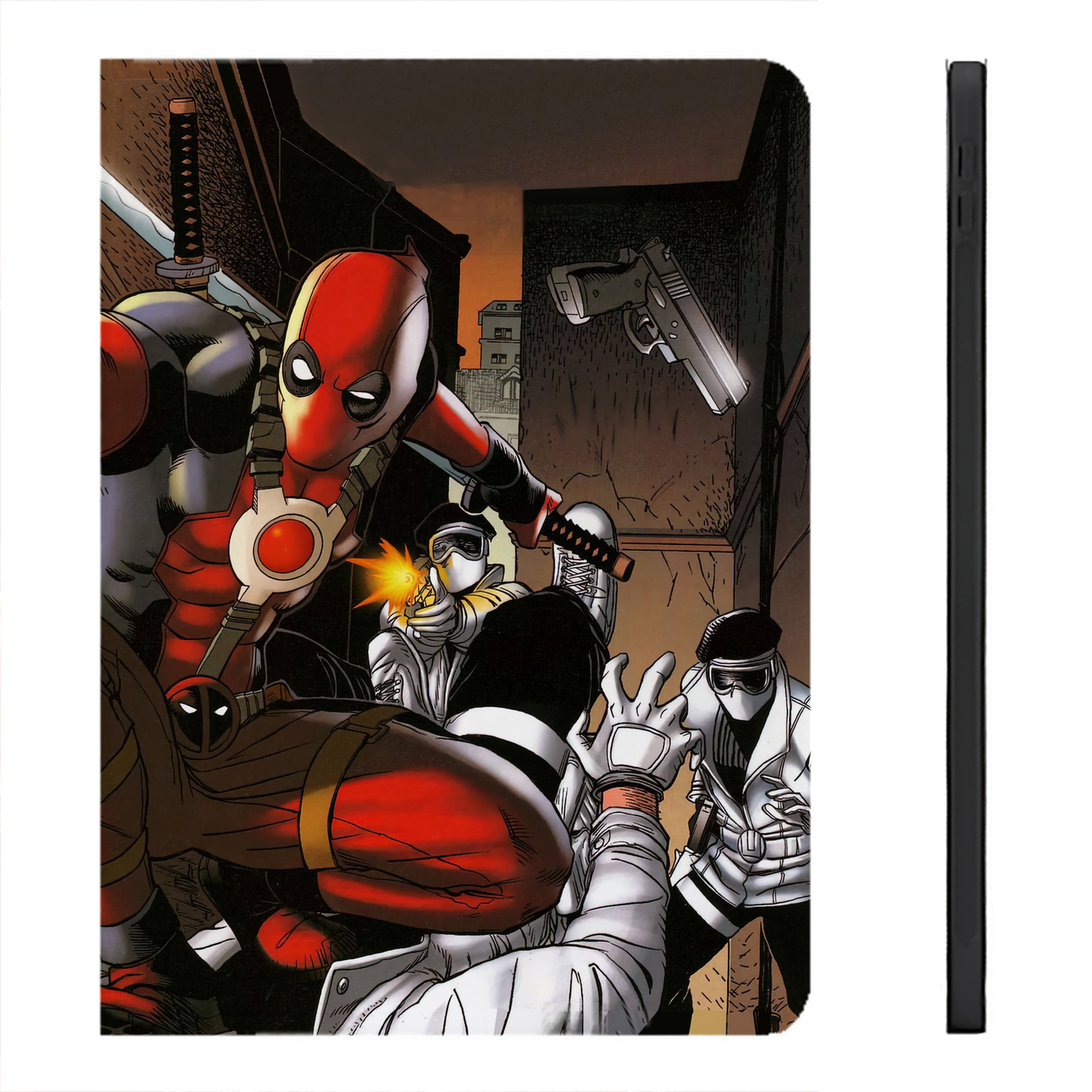 （画像用） Deadpool デッドプール IPadケース ペンホルダー付き ブックスタイルデザイン